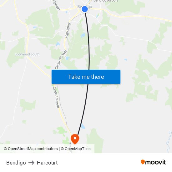 Bendigo to Harcourt map