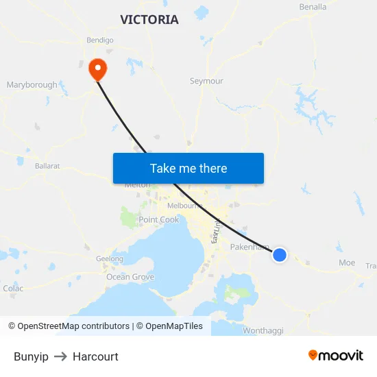 Bunyip to Harcourt map