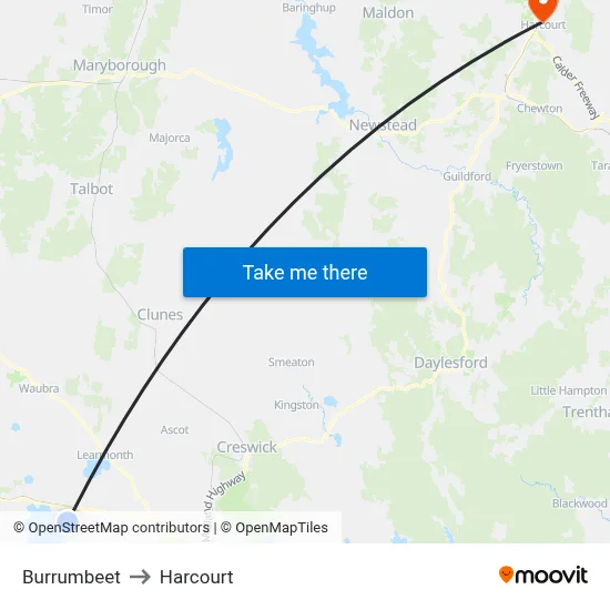 Burrumbeet to Harcourt map