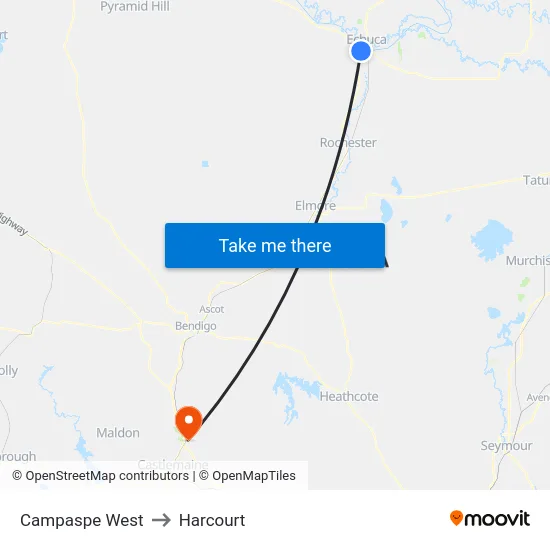 Campaspe West to Harcourt map