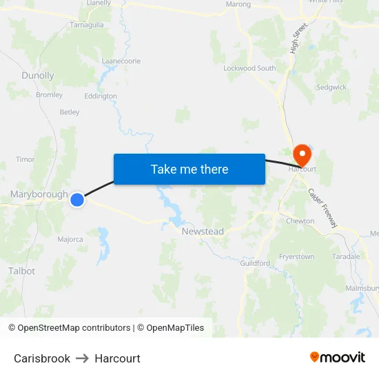 Carisbrook to Harcourt map