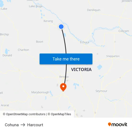 Cohuna to Harcourt map