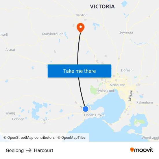 Geelong to Harcourt map