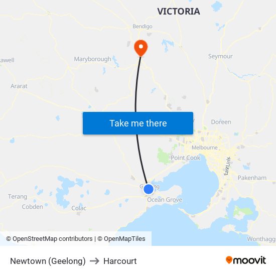 Newtown (Geelong) to Harcourt map