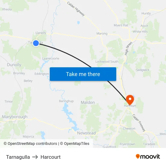 Tarnagulla to Harcourt map