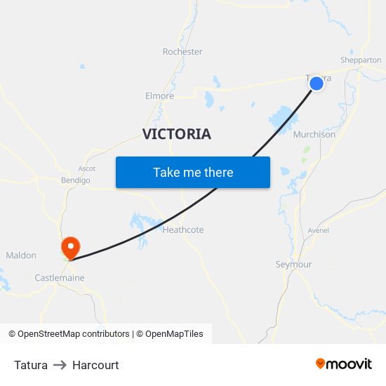 Tatura to Harcourt map