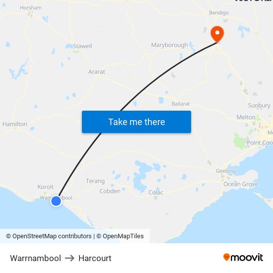 Warrnambool to Harcourt map