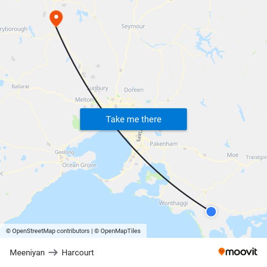 Meeniyan to Harcourt map