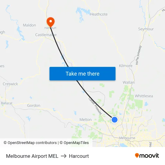 Melbourne Airport MEL to Harcourt map