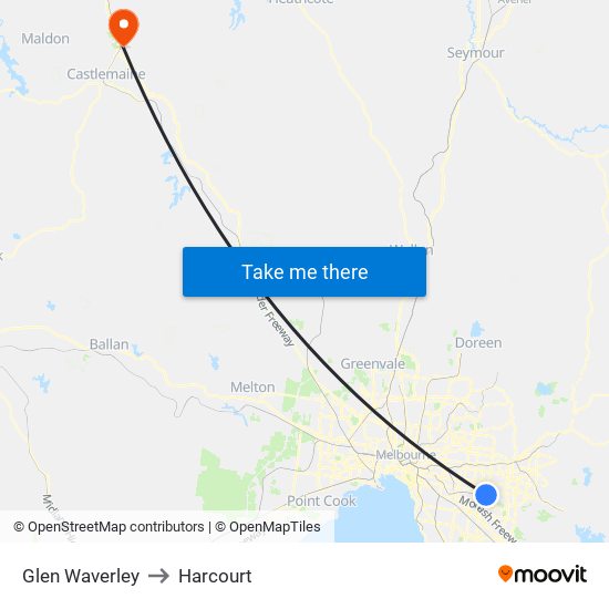 Glen Waverley to Harcourt map