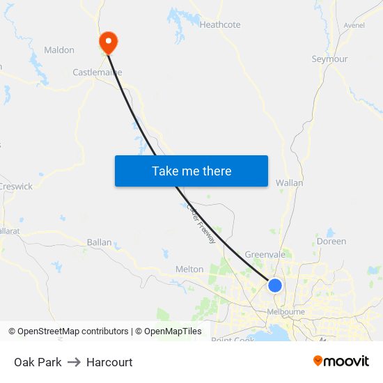 Oak Park to Harcourt map