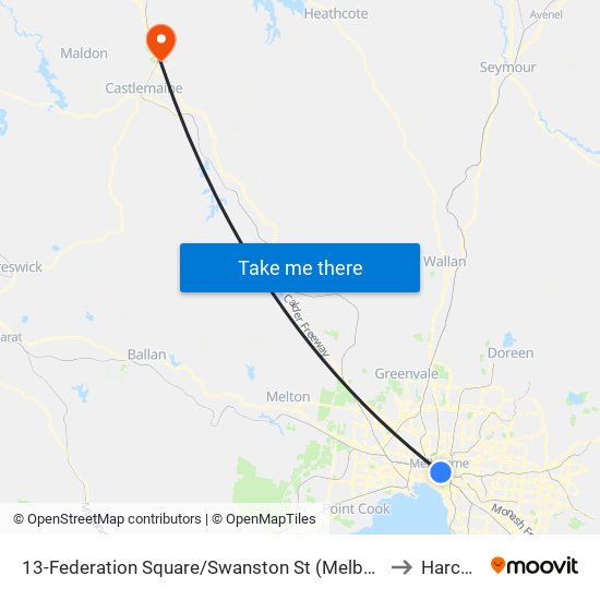 13-Federation Square/Swanston St (Melbourne City) to Harcourt map