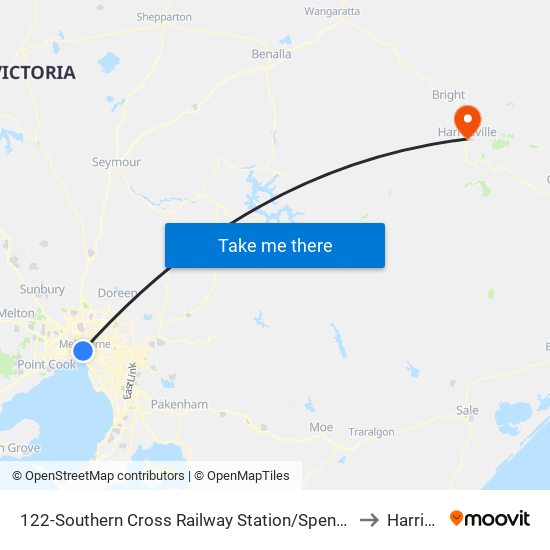 122-Southern Cross Railway Station/Spencer St (Melbourne City) to Harrietville map