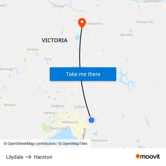 Lilydale to Harston map