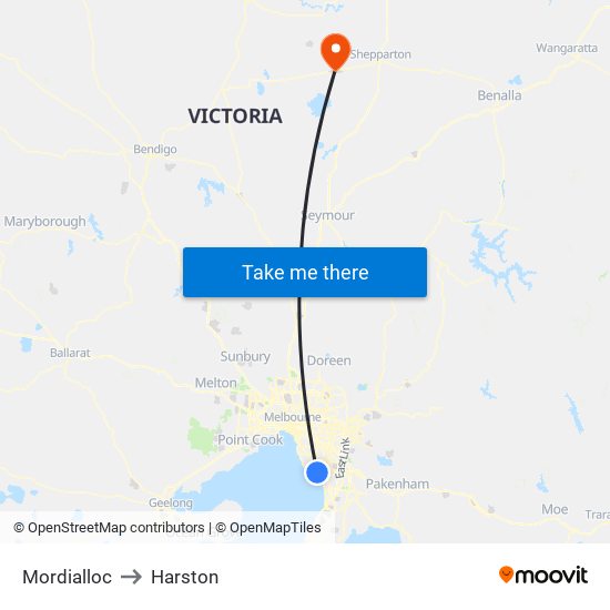 Mordialloc to Harston map