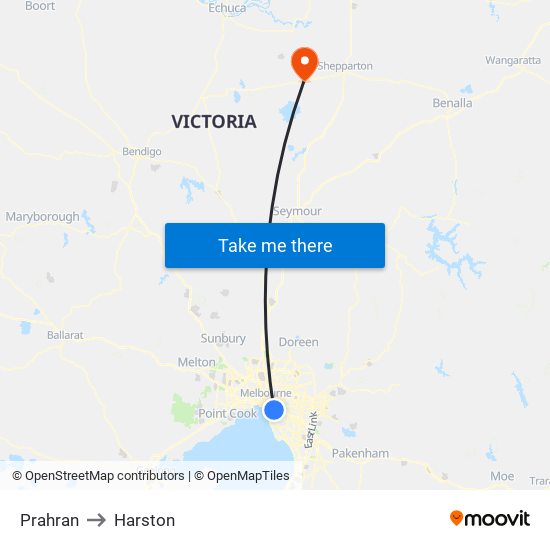 Prahran to Harston map