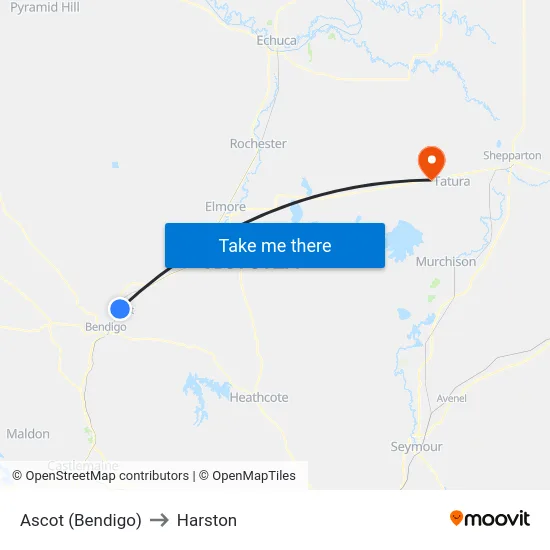 Ascot (Bendigo) to Harston map