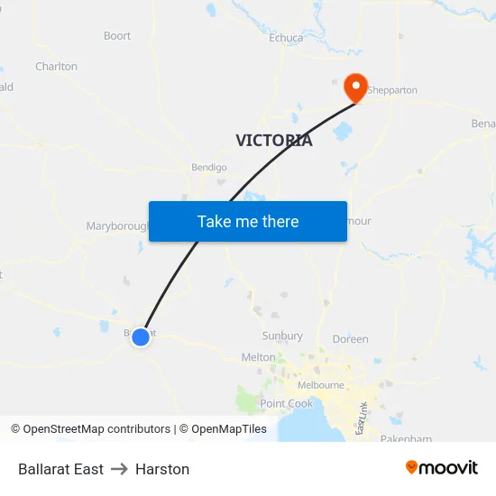 Ballarat East to Harston map