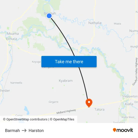 Barmah to Harston map