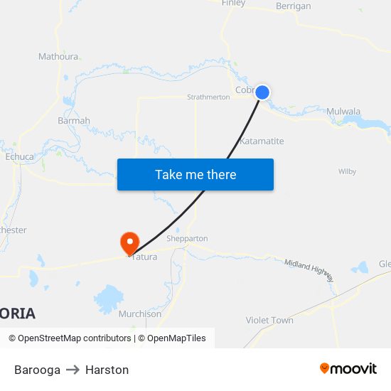 Barooga to Harston map