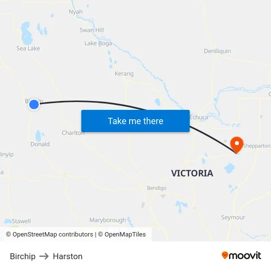 Birchip to Harston map