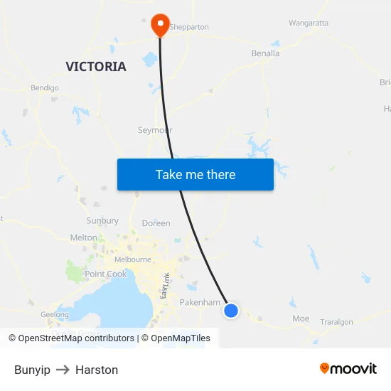 Bunyip to Harston map