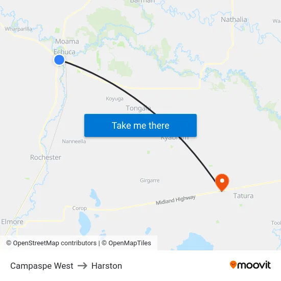 Campaspe West to Harston map