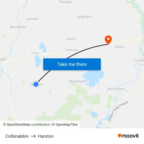 Colbinabbin to Harston map