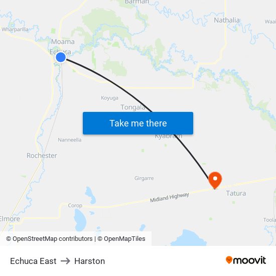 Echuca East to Harston map