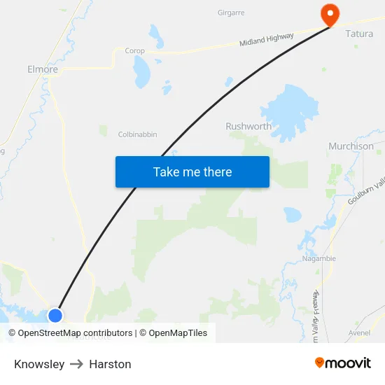 Knowsley to Harston map