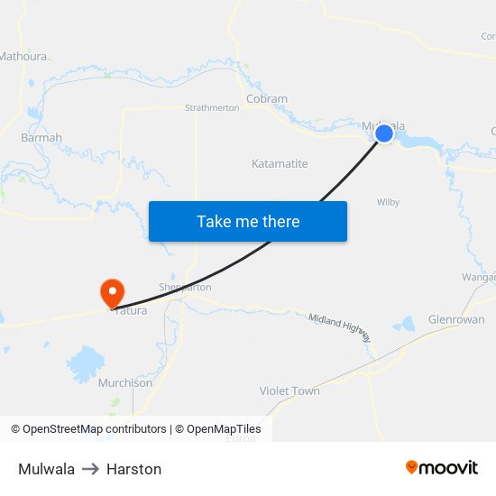 Mulwala to Harston map