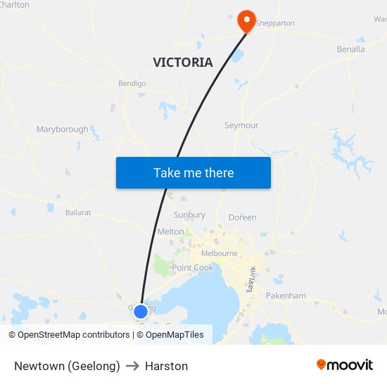 Newtown (Geelong) to Harston map