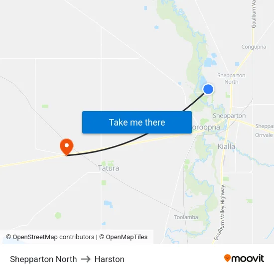 Shepparton North to Harston map