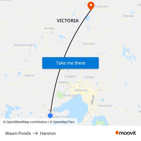 Waurn Ponds to Harston map