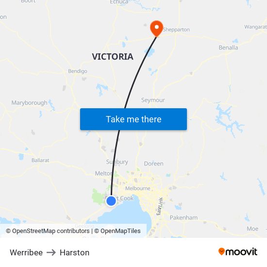 Werribee to Harston map