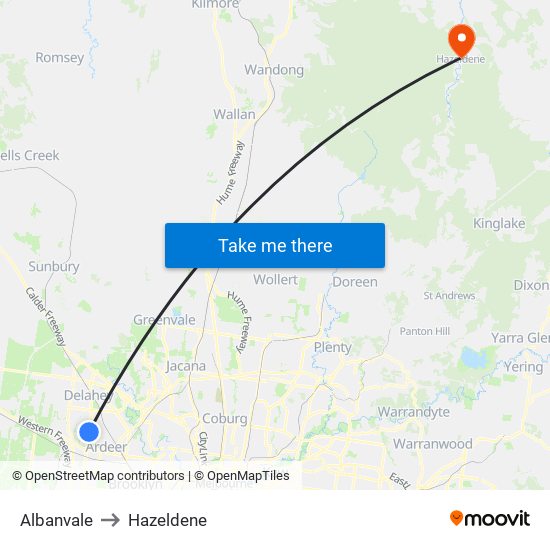 Albanvale to Hazeldene map