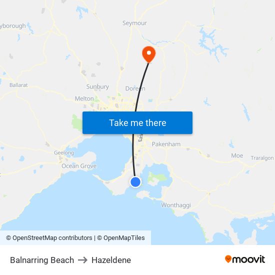 Balnarring Beach to Hazeldene map