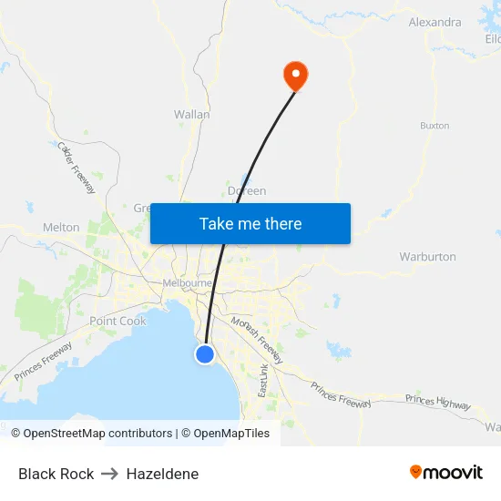 Black Rock to Hazeldene map