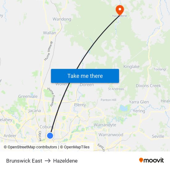 Brunswick East to Hazeldene map