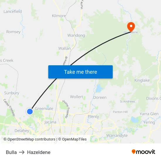 Bulla to Hazeldene map
