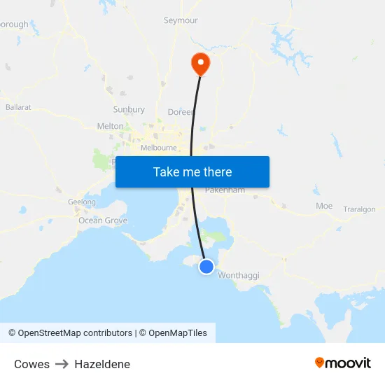 Cowes to Hazeldene map