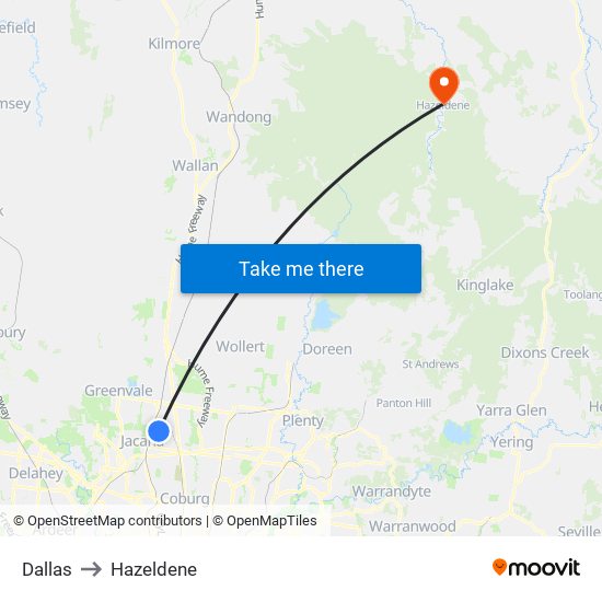 Dallas to Hazeldene map