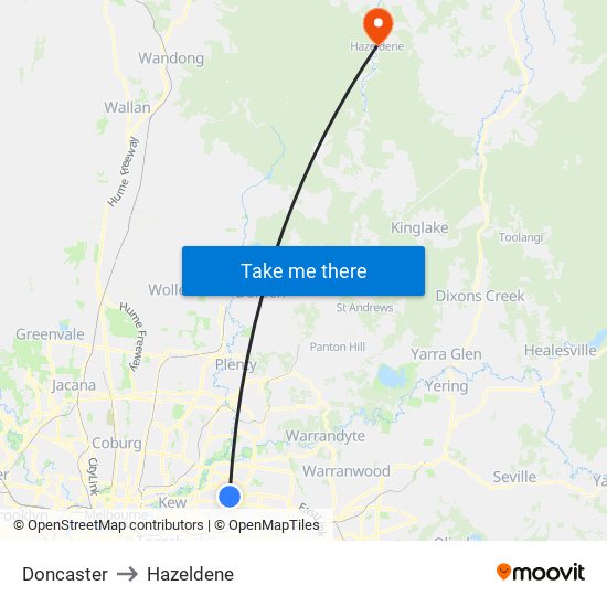 Doncaster to Hazeldene map