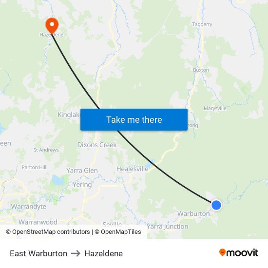 East Warburton to Hazeldene map