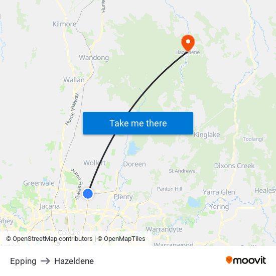 Epping to Hazeldene map