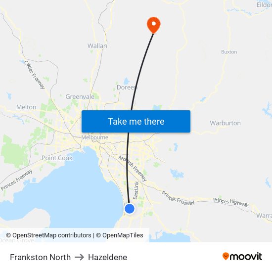 Frankston North to Hazeldene map