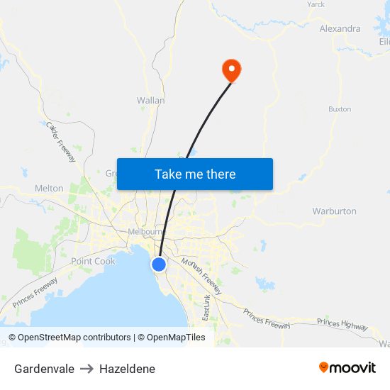 Gardenvale to Hazeldene map