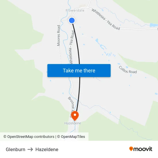 Glenburn to Hazeldene map