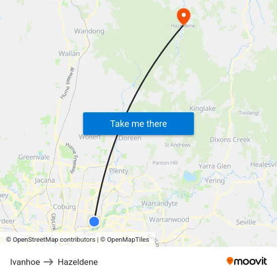 Ivanhoe to Hazeldene map