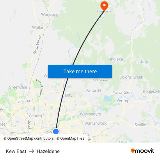 Kew East to Hazeldene map